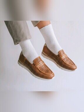 Pikolinos Cantabria Brown Perforated Leather Loafers Sz 11 42